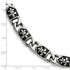 Stainless Steel Antiqued and Polished Fleur de Lis Link Bracelet for Men