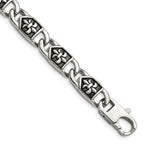 Stainless Steel Antiqued and Polished Fleur de Lis Link Bracelet for Men