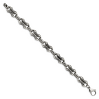 Stainless Steel Antiqued and Polished Patterned Link Bracelet for Men