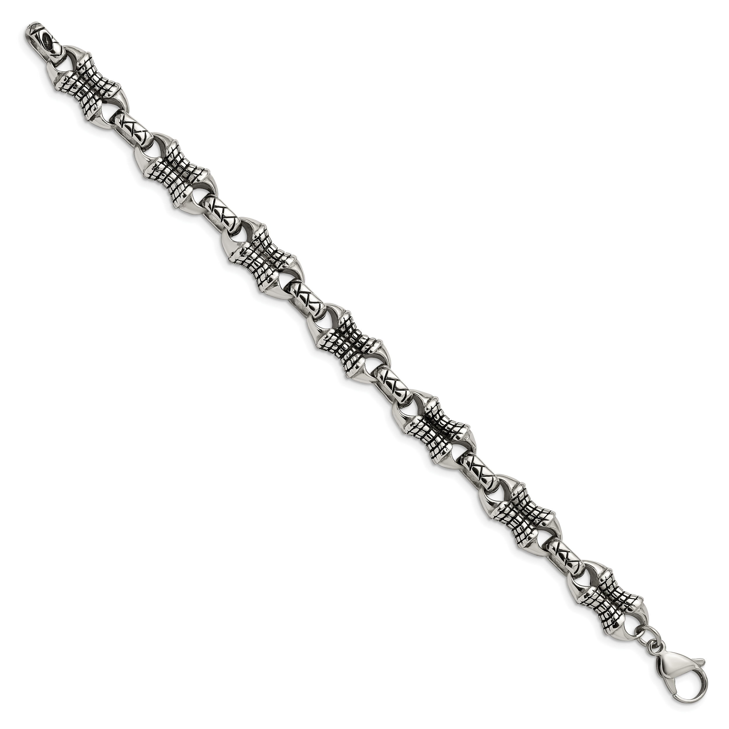 Stainless Steel Antiqued and Polished Patterned Link Bracelet for Men