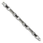 Stainless Steel Polished with Cable and Black Carbon Fiber Inlay Link Bracelet for Men