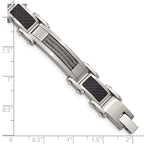 Stainless Steel Polished with Cable and Black Carbon Fiber Inlay Link Bracelet for Men