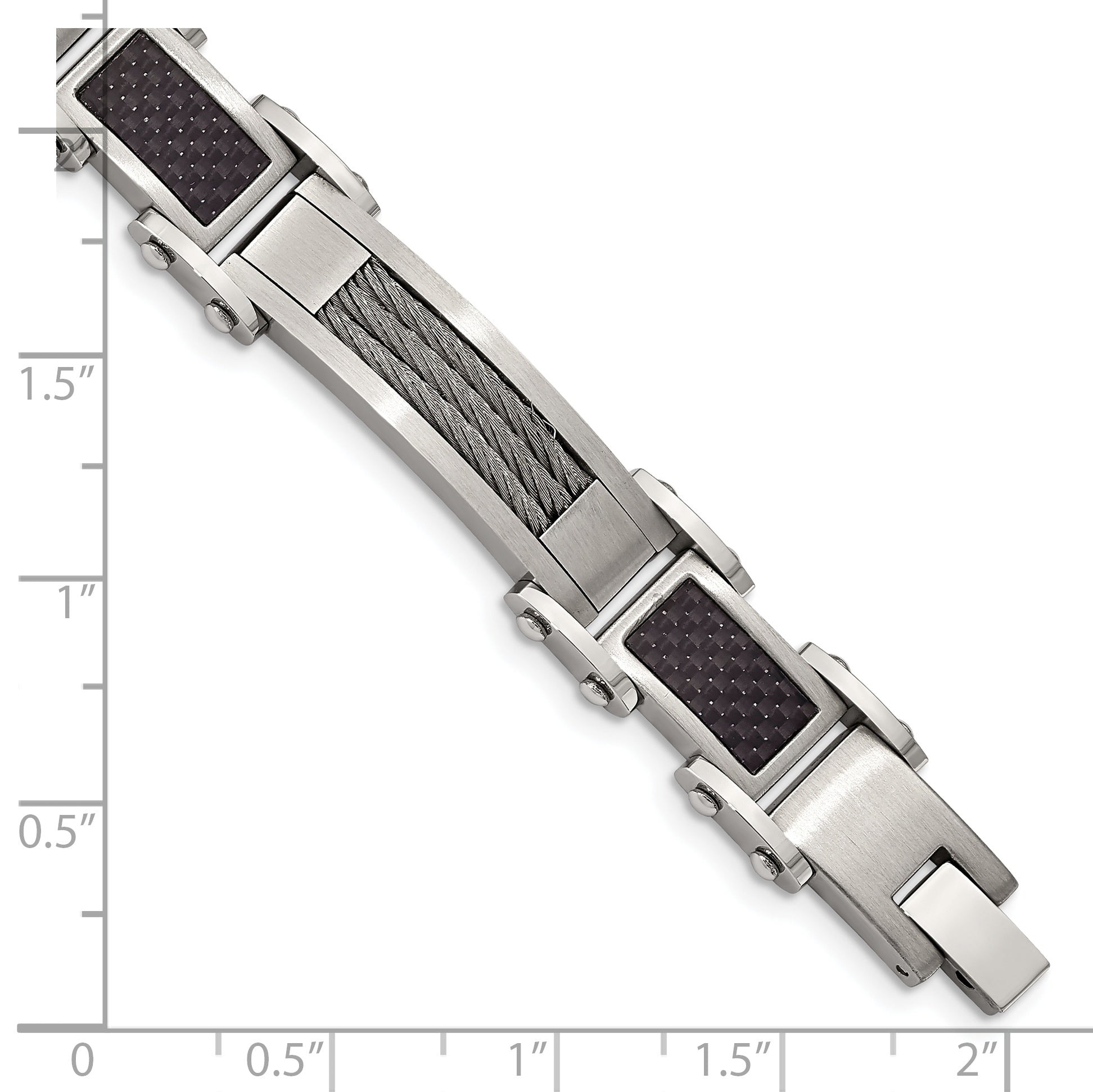 Stainless Steel Polished with Cable and Black Carbon Fiber Inlay Link Bracelet for Men
