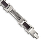 Stainless Steel Polished with Cable and Black Carbon Fiber Inlay Link Bracelet for Men