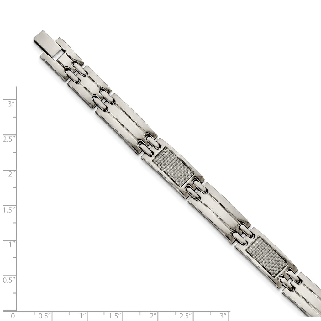 Stainless Steel Polished with Grey Carbon Fiber Inlay Link Bracelet for Men