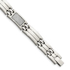 Stainless Steel Polished with Grey Carbon Fiber Inlay Link Bracelet for Men