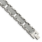 Stainless Steel Polished with Grey Carbon Fiber Inlay Link Bracelet for Men