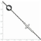 Stainless Steel and Ceramic Polished Sideways Cross Cubic Zirconia Bracelet for Women