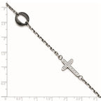 Sideways Cross CZ Bracelet in Stainless Steel & Ceramic, 7.2" - Sophia Jewelers