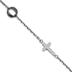 Stainless Steel and Ceramic Polished Sideways Cross Cubic Zirconia Bracelet for Women