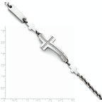 Stainless Steel Polished Wavy Cubic Zirconia Sideways Cross Bracelet for Women