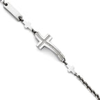 Stainless Steel Polished Wavy Cubic Zirconia Sideways Cross Bracelet for Women