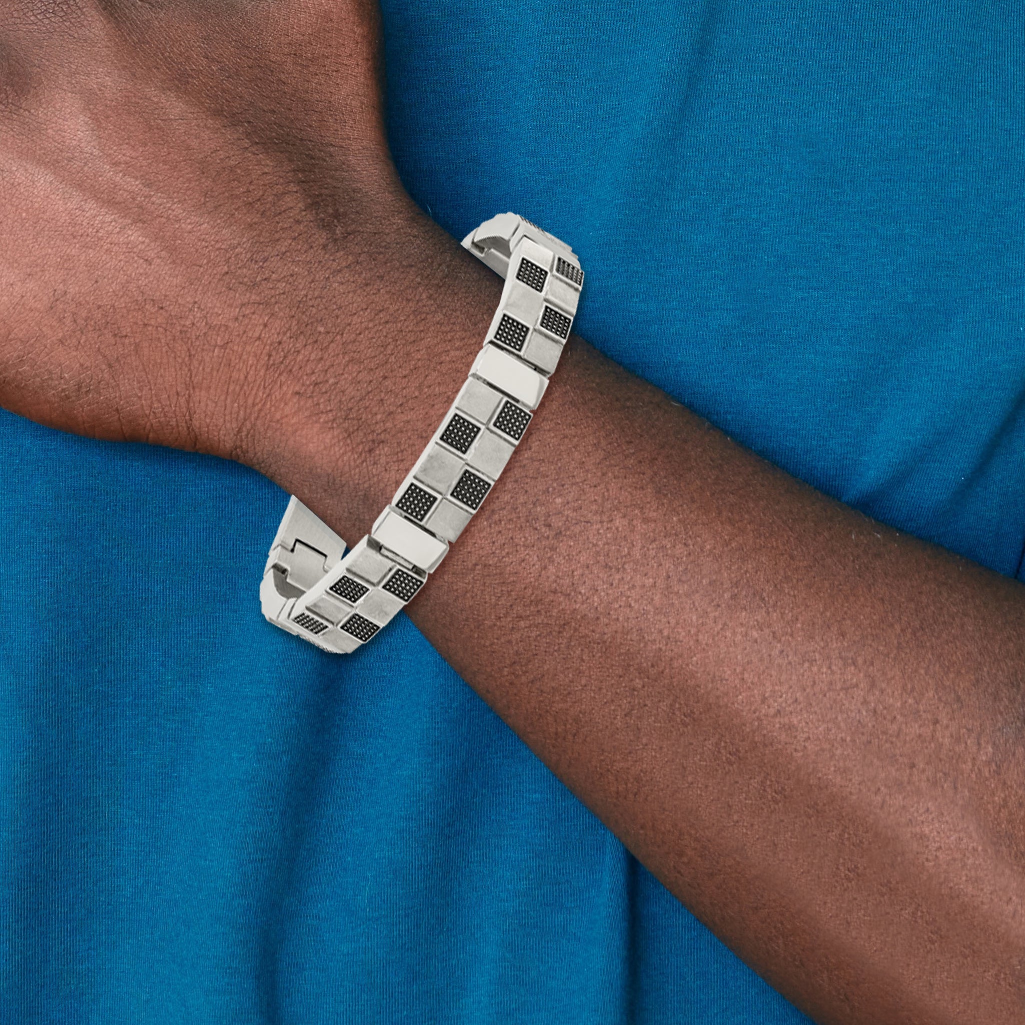 Stainless Steel Antiqued Brushed and Polished Bracelet for Men