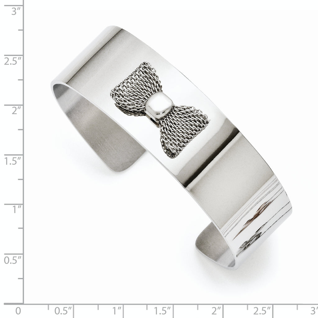 Stainless Steel Mesh Bow Tie Polished Bangle Bracelet for Women