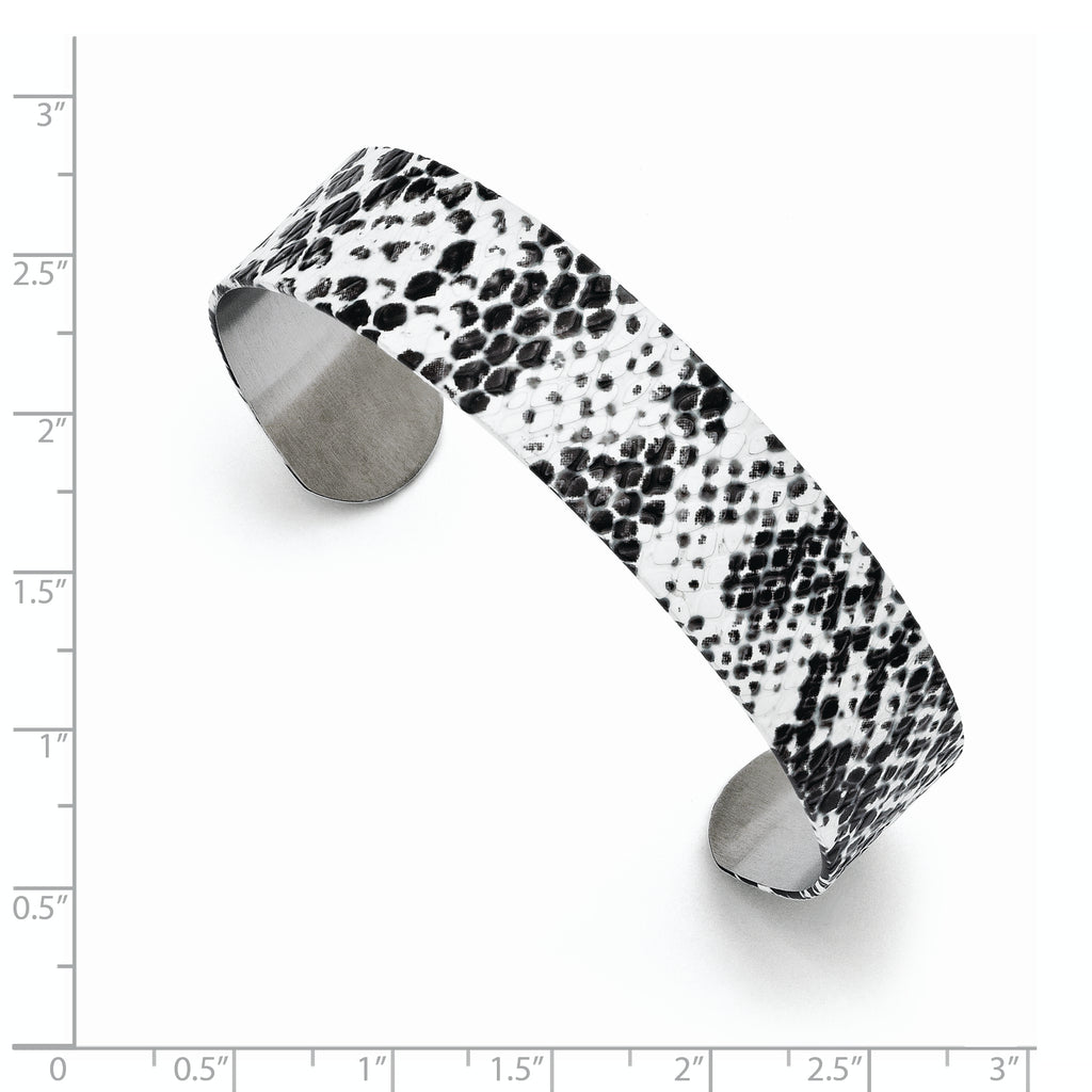 Stainless Steel Black and White Textured Thin Cuff Bangle Bracelet for Women