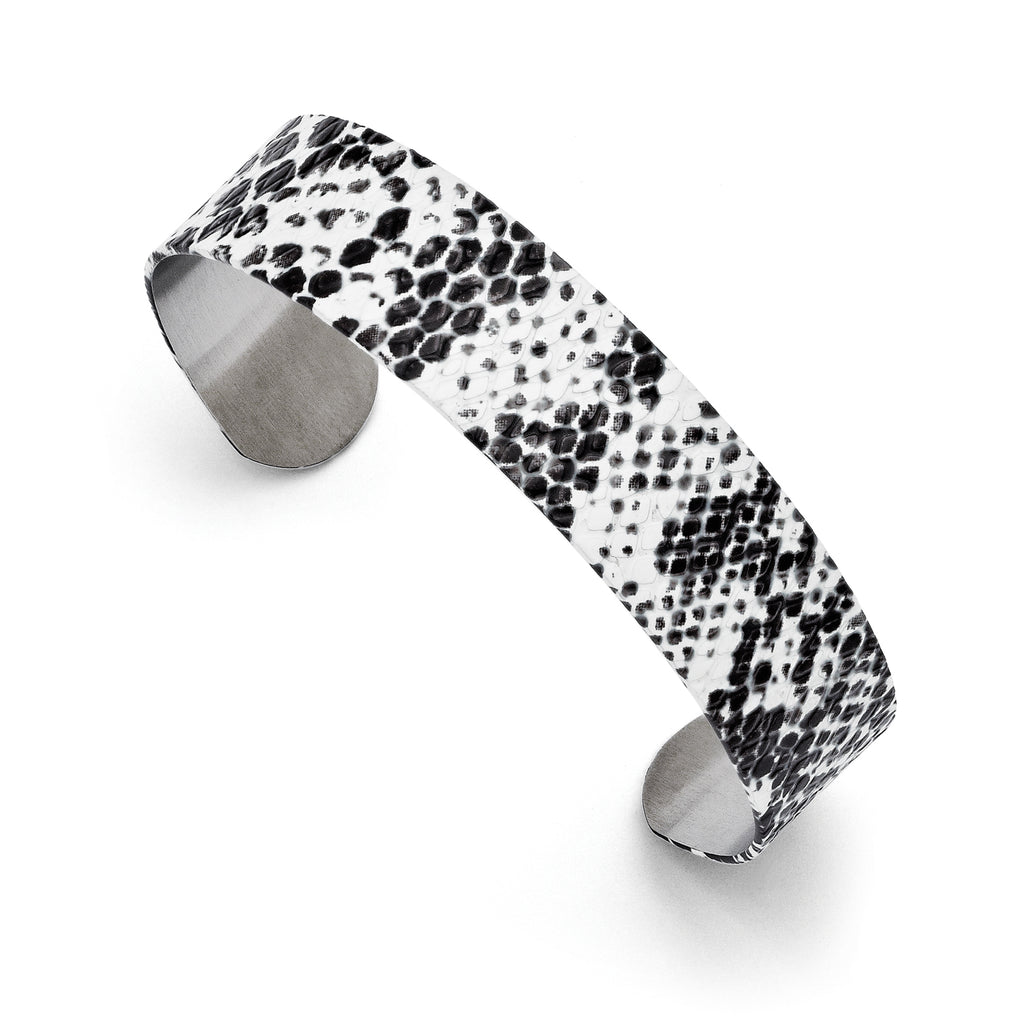 Stainless Steel Black and White Textured Thin Cuff Bangle Bracelet for Women