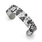 Stainless Steel Black and White Textured Thin Cuff Bangle Bracelet for Women