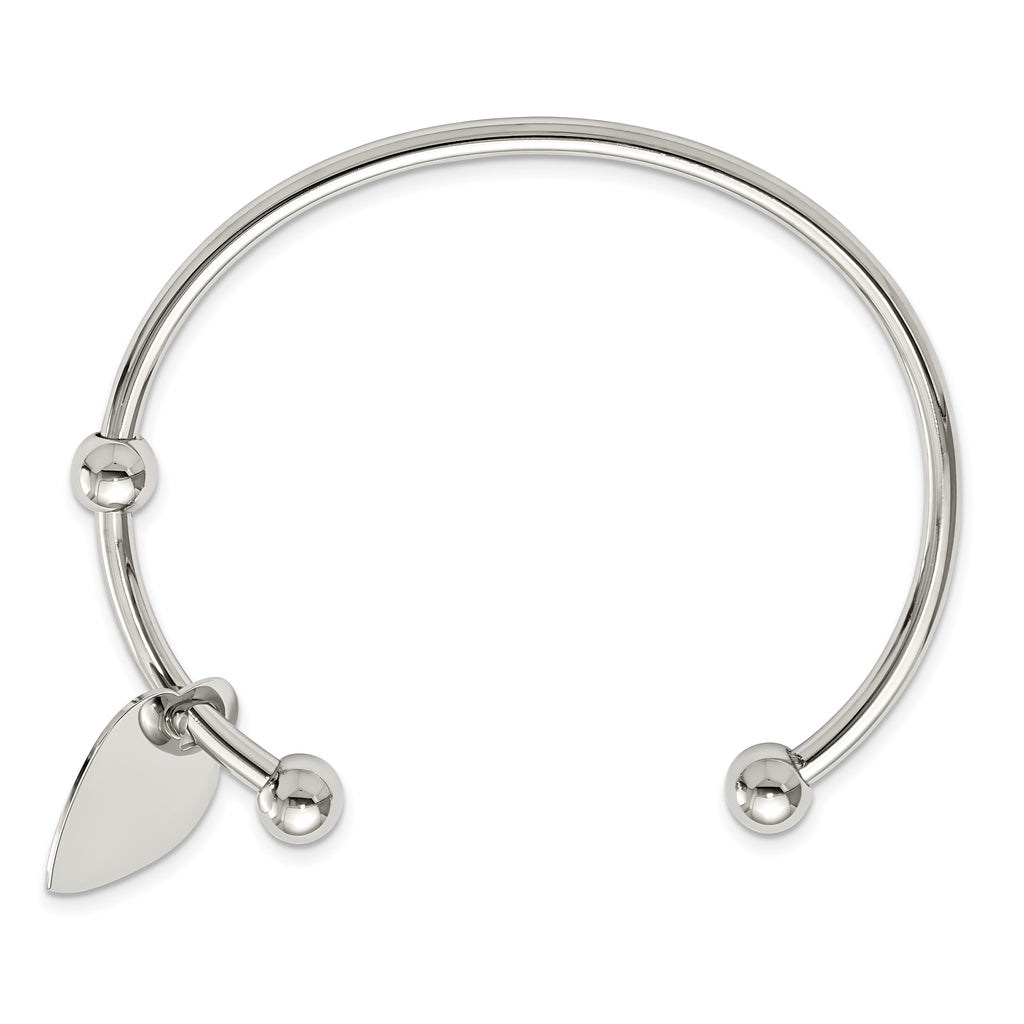 Stainless Steel Polished with Heart Charm Cuff Bangle Bracelet for Women