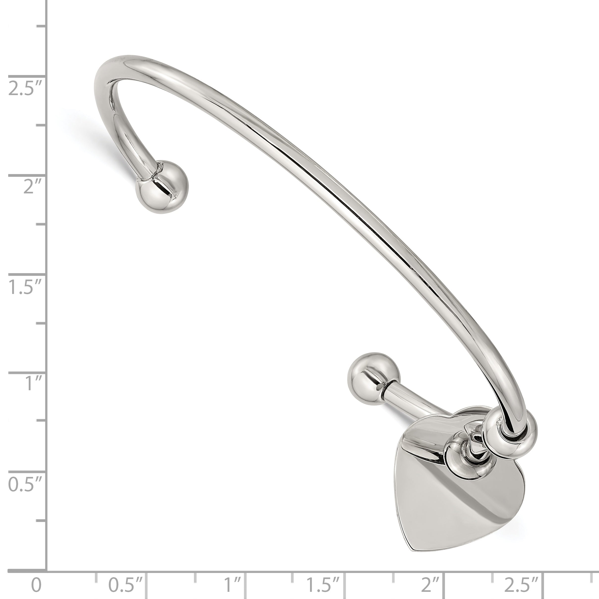 Stainless Steel Polished with Heart Charm Cuff Bangle Bracelet for Women