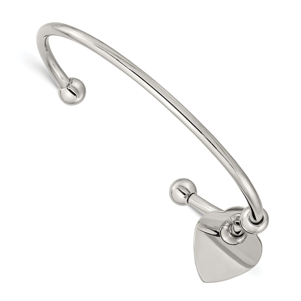 Stainless Steel Polished with Heart Charm Cuff Bangle Bracelet for Women