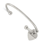 Stainless Steel Polished with Heart Charm Cuff Bangle Bracelet for Women
