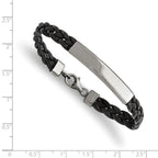 Stainless Steel Polished Braided Black Leather ID Bracelet