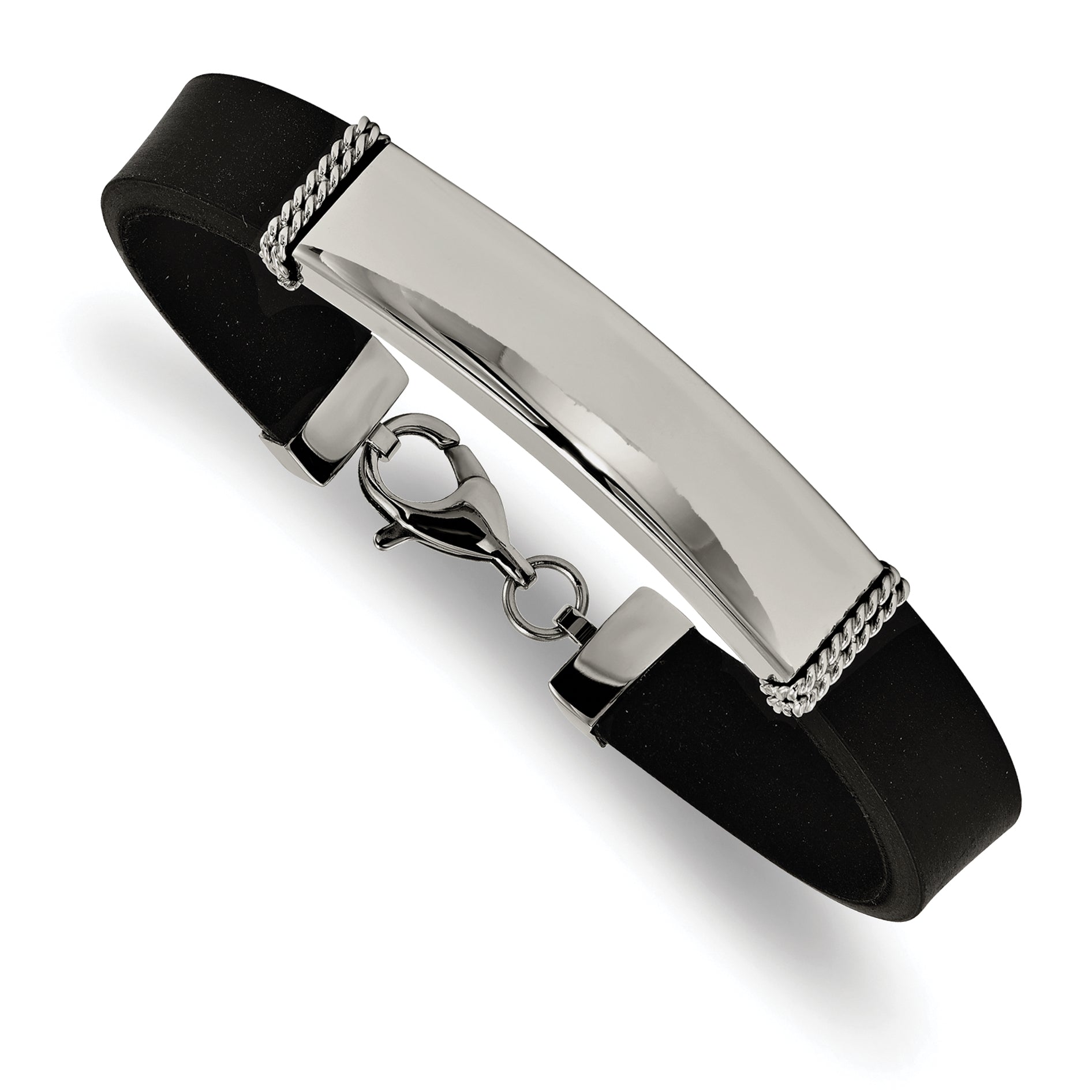 Stainless Steel Polished Rubber ID Bracelet for Women