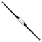 Stainless Steel Polished Black Woven Leather ID Bracelet