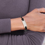 Stainless Steel Polished Black Woven Leather ID Bracelet