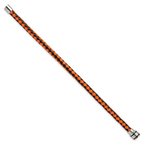 Stainless Steel Polished Black IP-plated Black and Orange Braided Leather Bracelet for Men