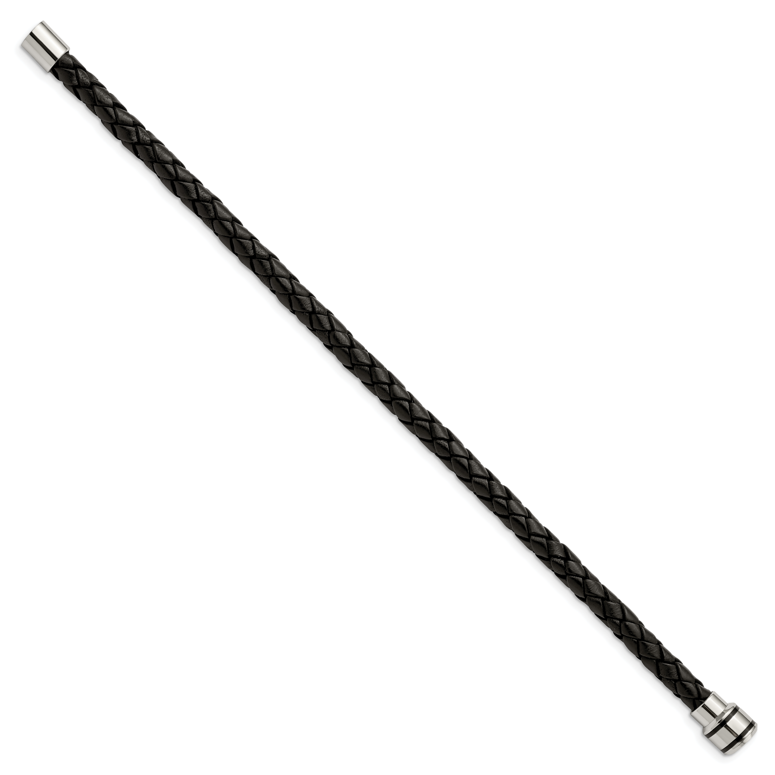 Stainless Steel Polished Black IP-plated Black Braided Leather Bracelet for Men Secondary image