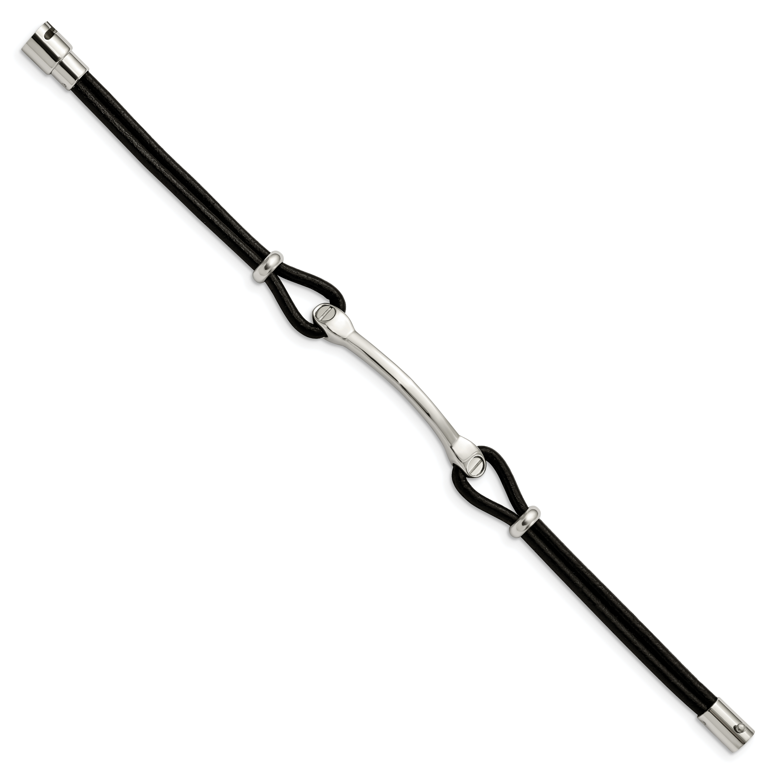 Stainless Steel Polished Black Leather ID Bracelet Secondary image
