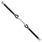 Stainless Steel Polished Black Leather ID Bracelet