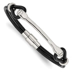 Stainless Steel Polished Black Leather ID Bracelet