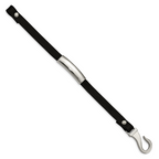 Stainless Steel Polished Black Leather ID Bracelet