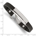 Stainless Steel Polished Black Leather ID Bracelet