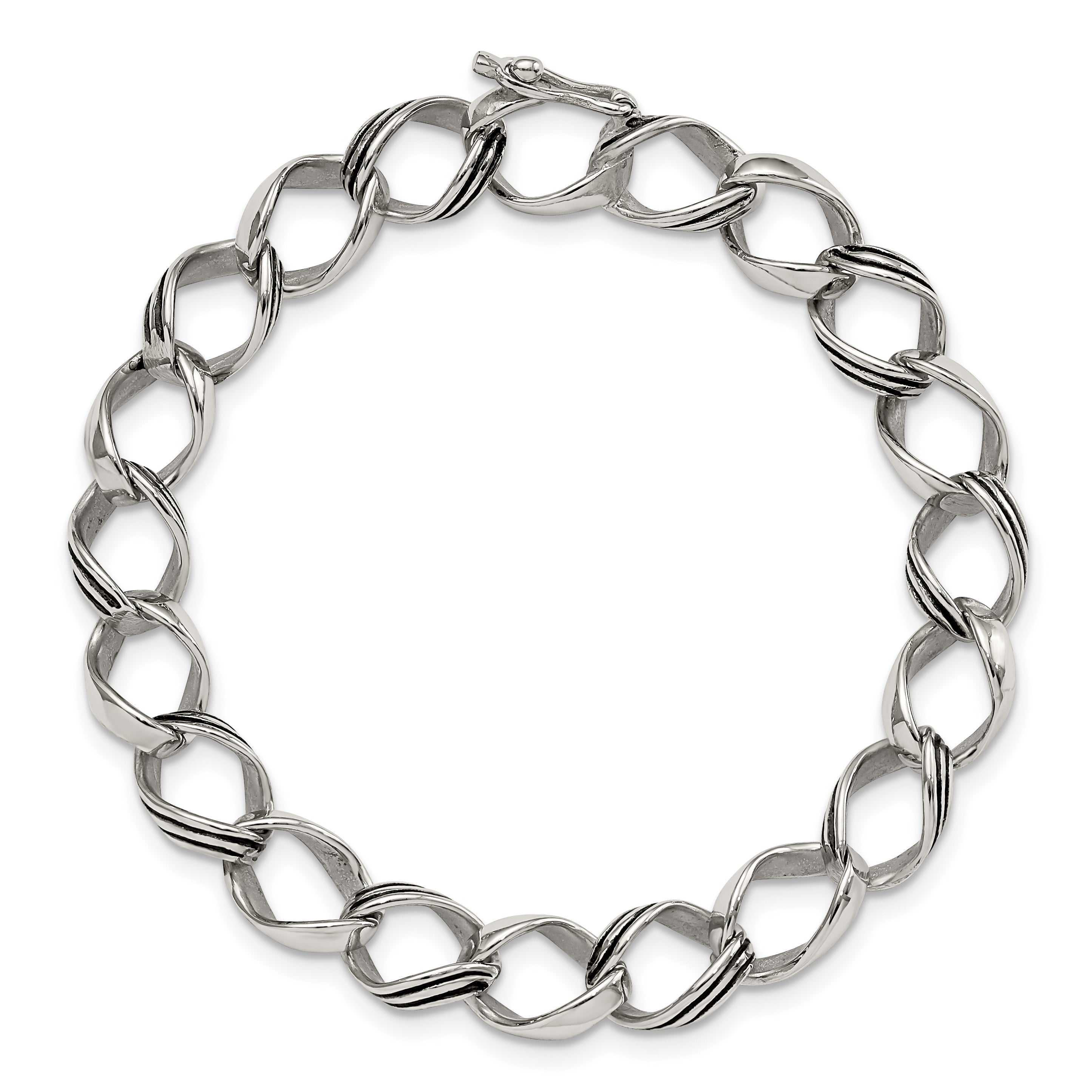 Stainless Steel Polished and Antiqued Fancy Link Bracelet for Men