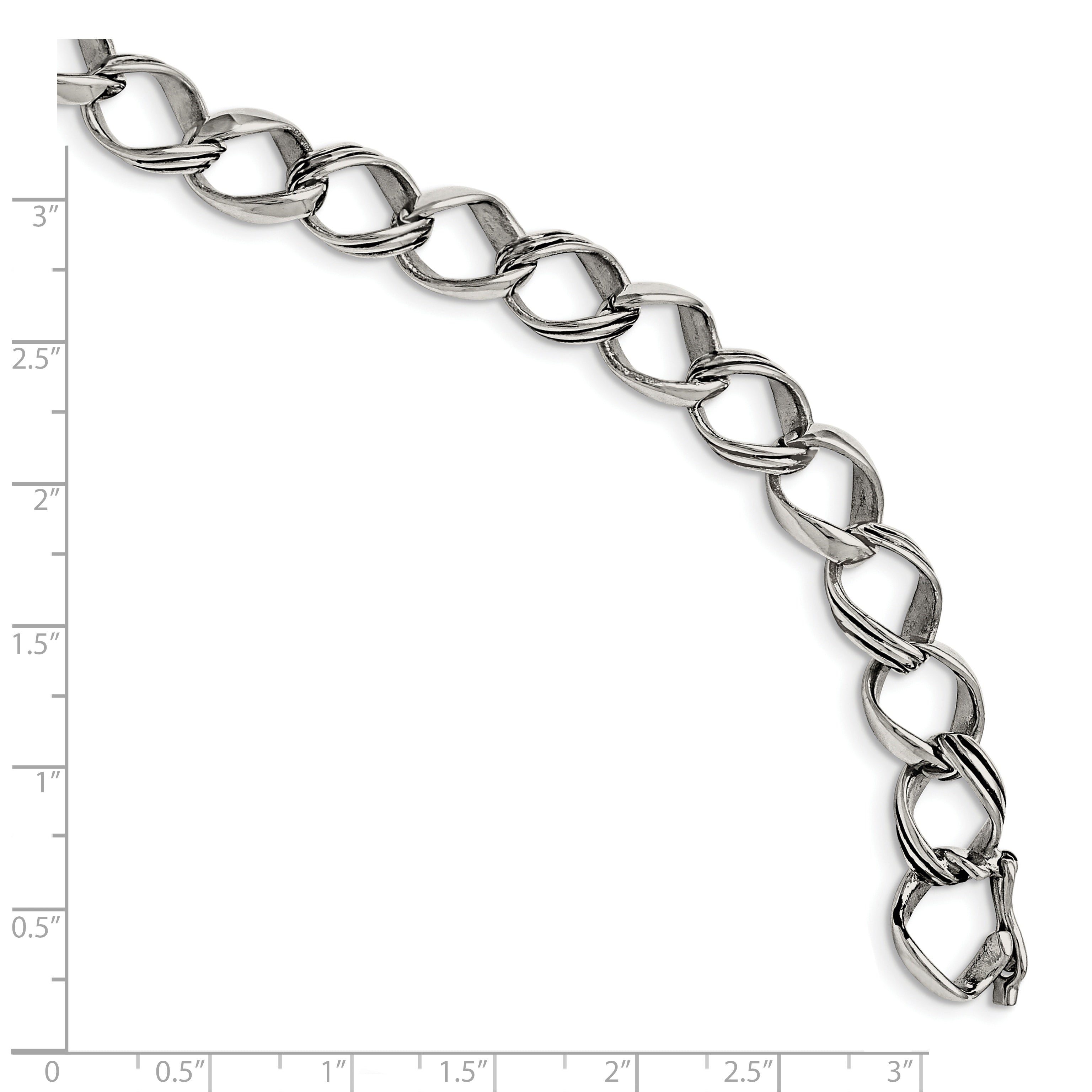 Stainless Steel Polished and Antiqued Fancy Link Bracelet for Men