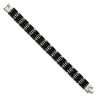 Stainless Steel Polished with Black Rubber Link Bracelet for Men