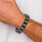 Stainless Steel Polished with Black Rubber Link Bracelet for Men