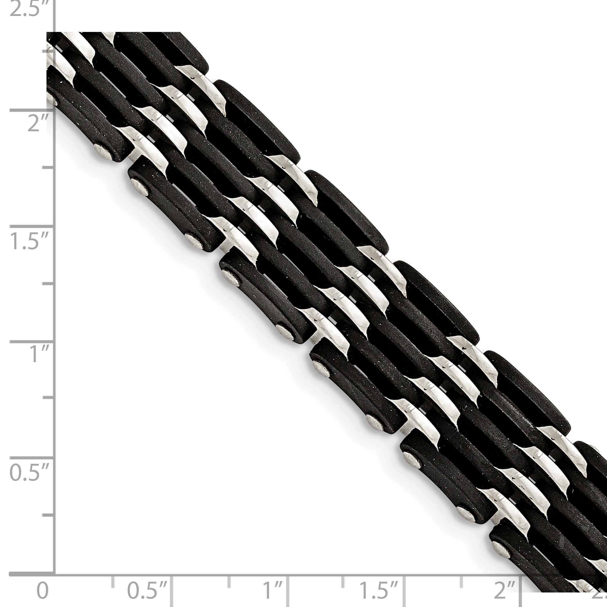 Stainless Steel Polished with Black Rubber Link Bracelet for Men