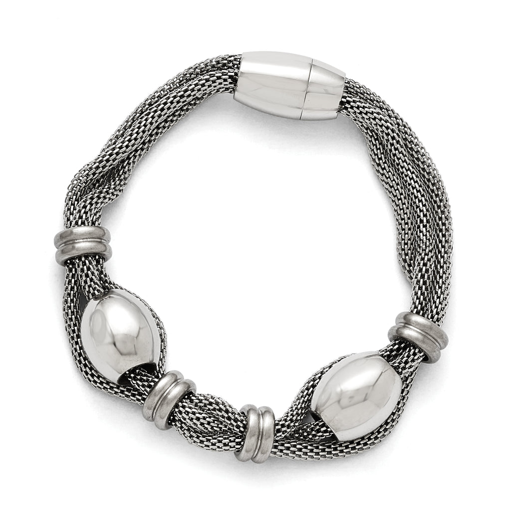 Stainless Steel Polished and Brushed Beads Twisted Bracelet for Women