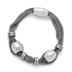 Stainless Steel Polished and Brushed Beads Twisted Bracelet for Women