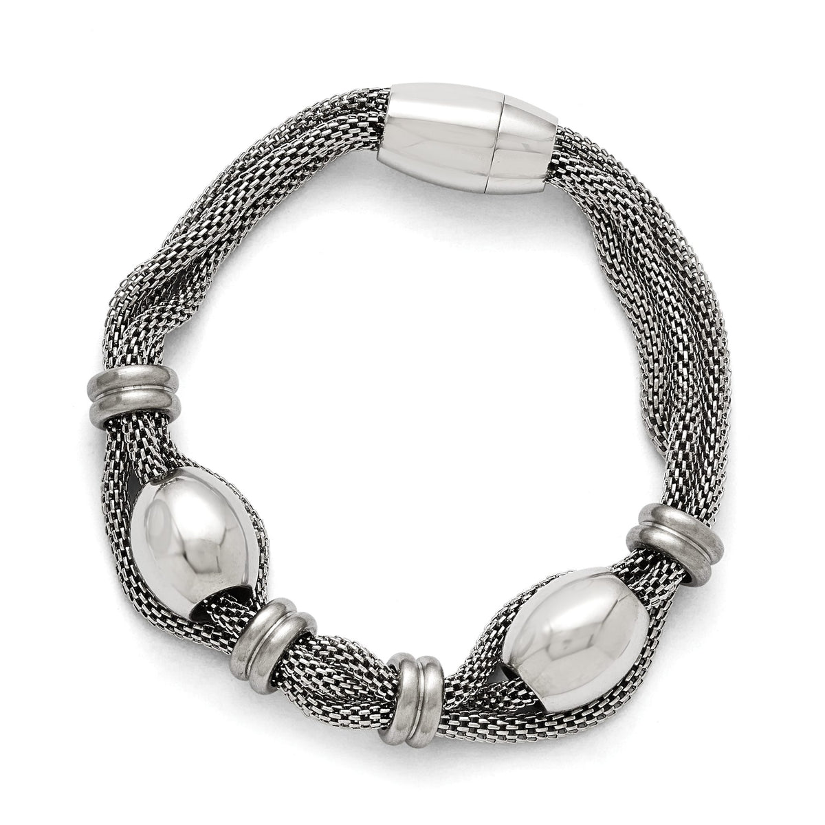 Twisted Bead Bracelet in Stainless Steel, 8.5 in - Sophia Jewelers