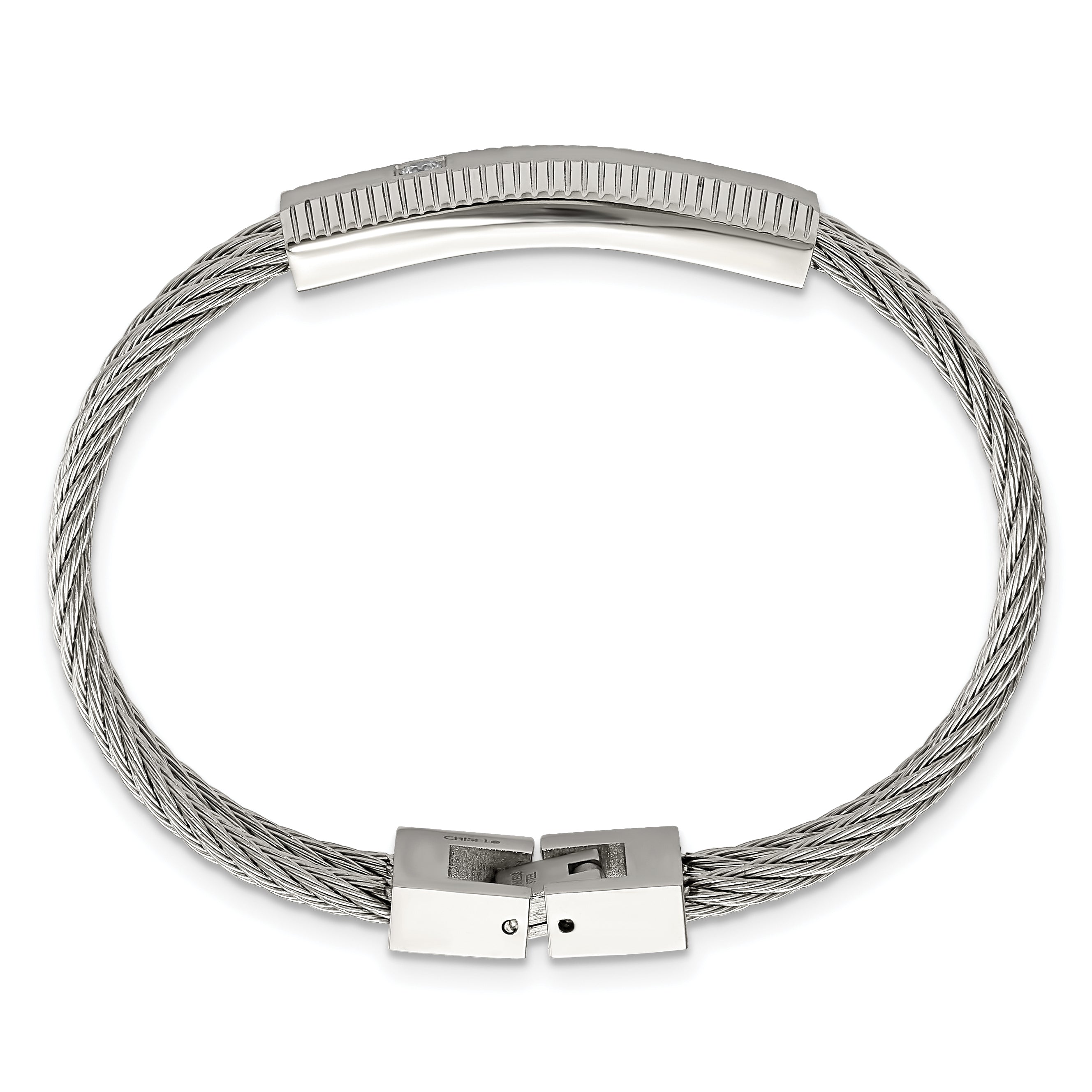 Stainless Steel Polished and Brushed Cubic Zirconia Wire Bracelet for Women Secondary image