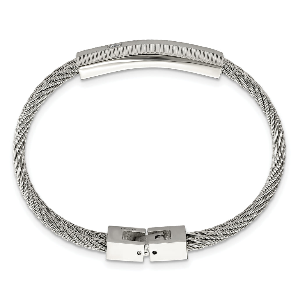 Stainless Steel Polished and Brushed Cubic Zirconia Wire Bracelet for Women