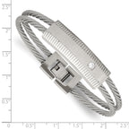 Stainless Steel Polished and Brushed Cubic Zirconia Wire Bracelet for Women