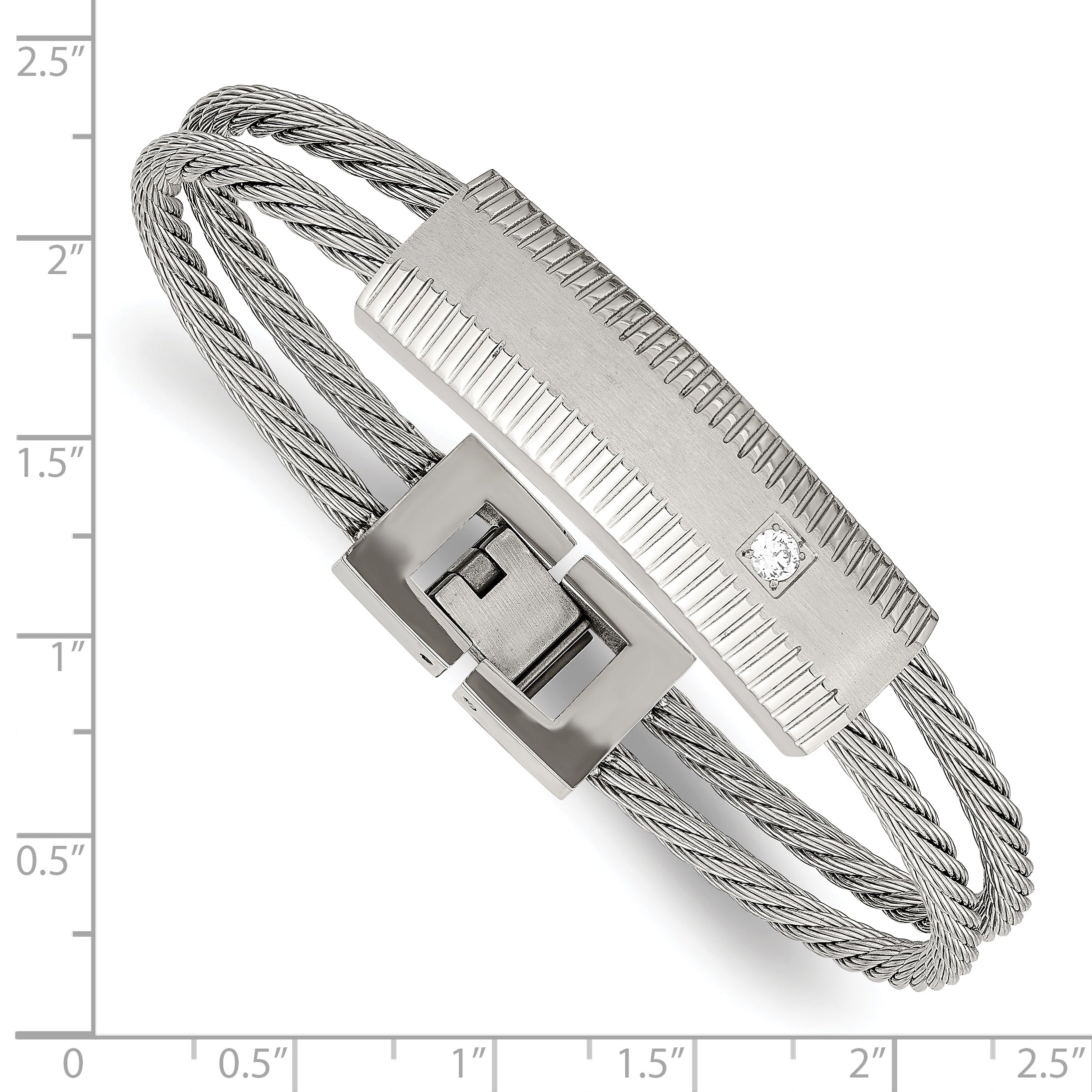 Stainless Steel Polished and Brushed Cubic Zirconia Wire Bracelet for Women