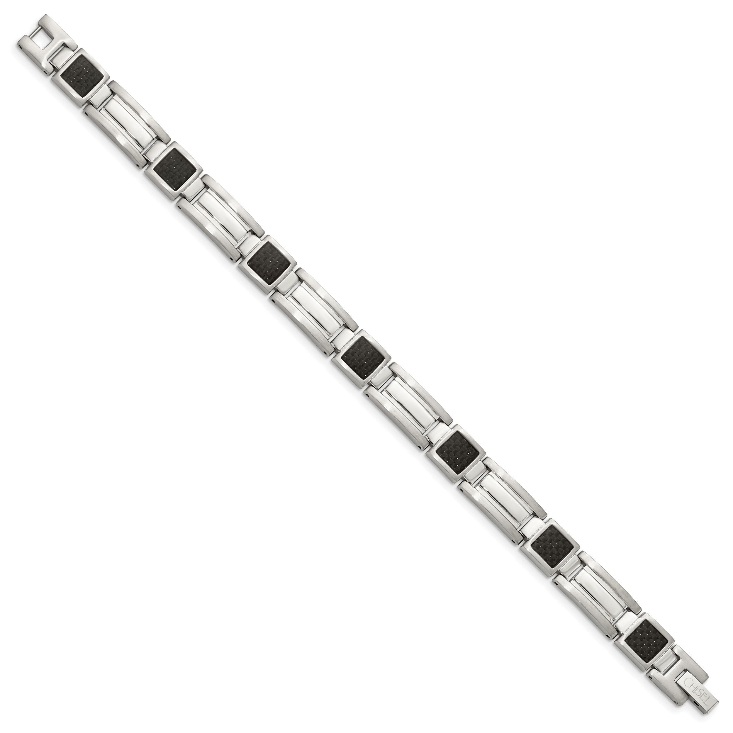 Stainless Steel Polished with Black Carbon Fiber Inlay Link Bracelet for Men Secondary image