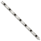 Stainless Steel Polished with Black Carbon Fiber Inlay Link Bracelet for Men